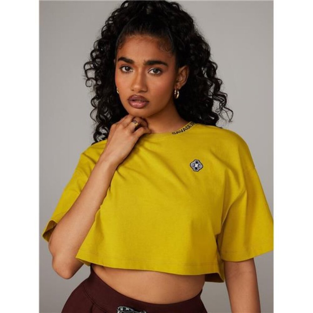NEW Savage X Fenty Xssential Heavy Jersey Back Page Cropped Tee Women's L